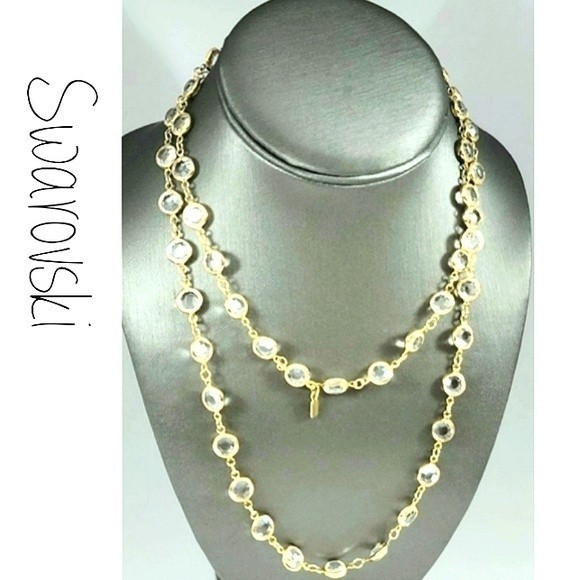Swarovski Jewelry - Vintage Swarovski Sparkling Bezel Crystals Necklace Goldton 35"